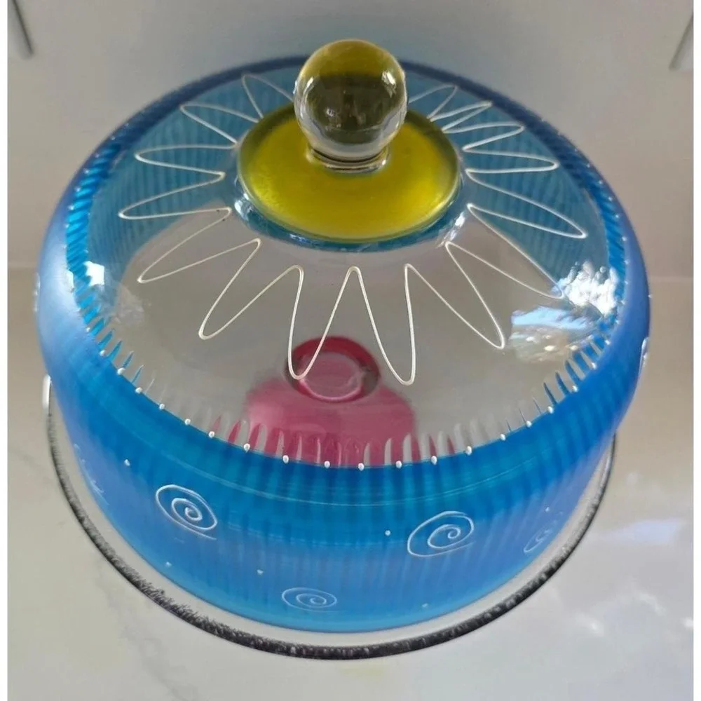 Golden Hill studio Peruvian Splendor turquoise cake dome and stand Hand Painted